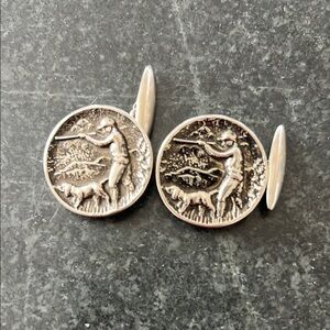 Rare Vintage Silver Hunter Cufflinks Dog Gun Hunting Men Outdoors